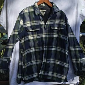 Vintage LL Bean fleece lined men’s button up plaid flannel shirt jacket  L